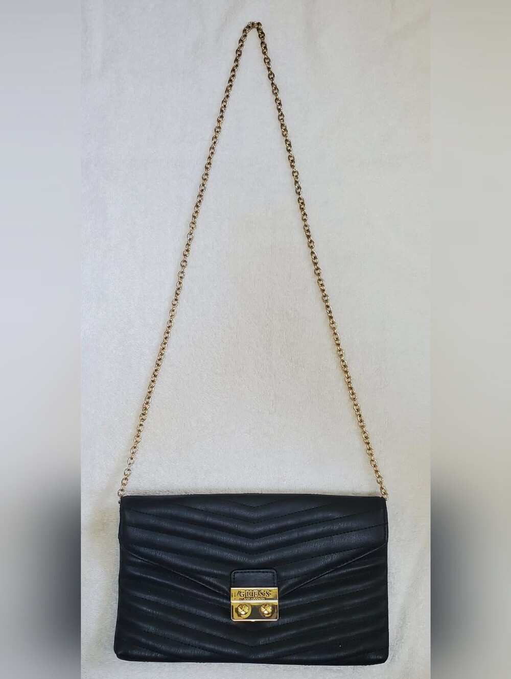 Guess Black Quilted Crossbody with Gold Chain